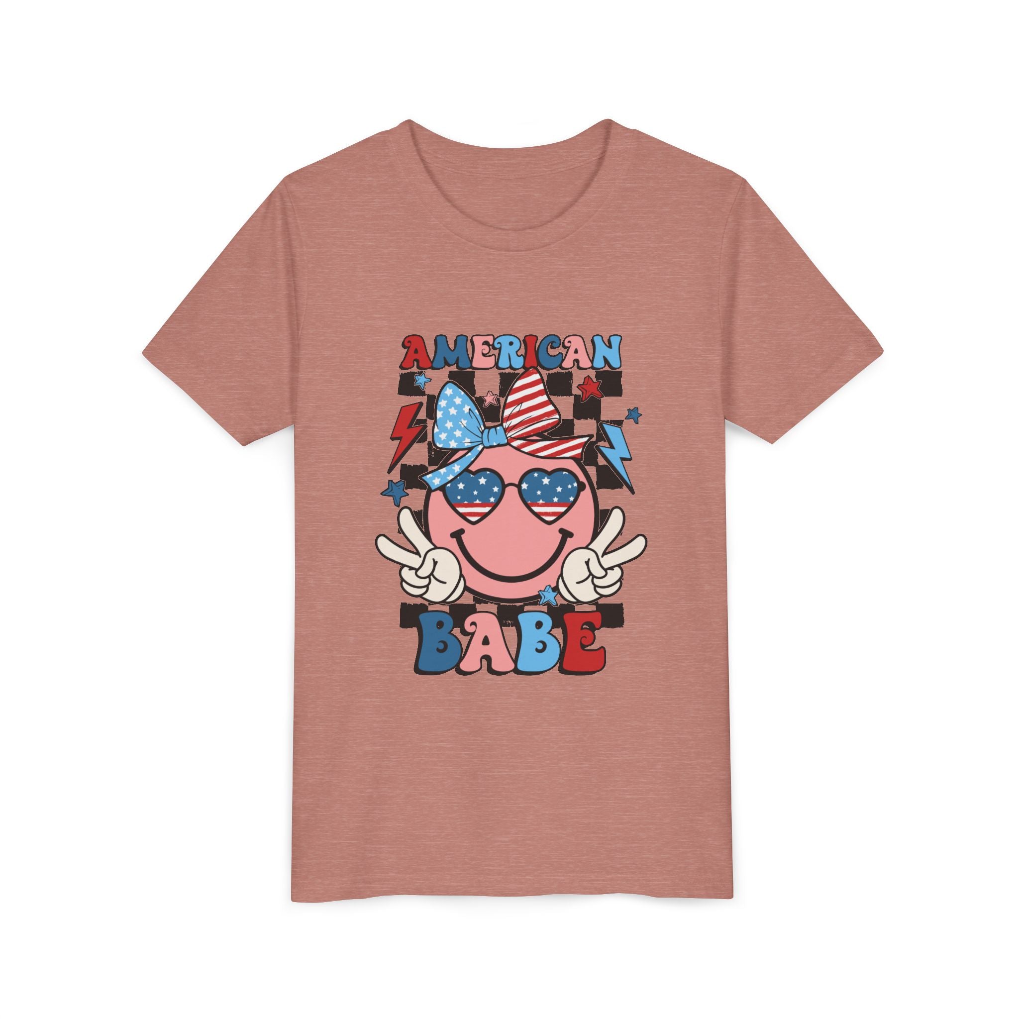 Youth Tee — "American Babe" Patriotic Smiley Face Kids' 4th of July Shirt