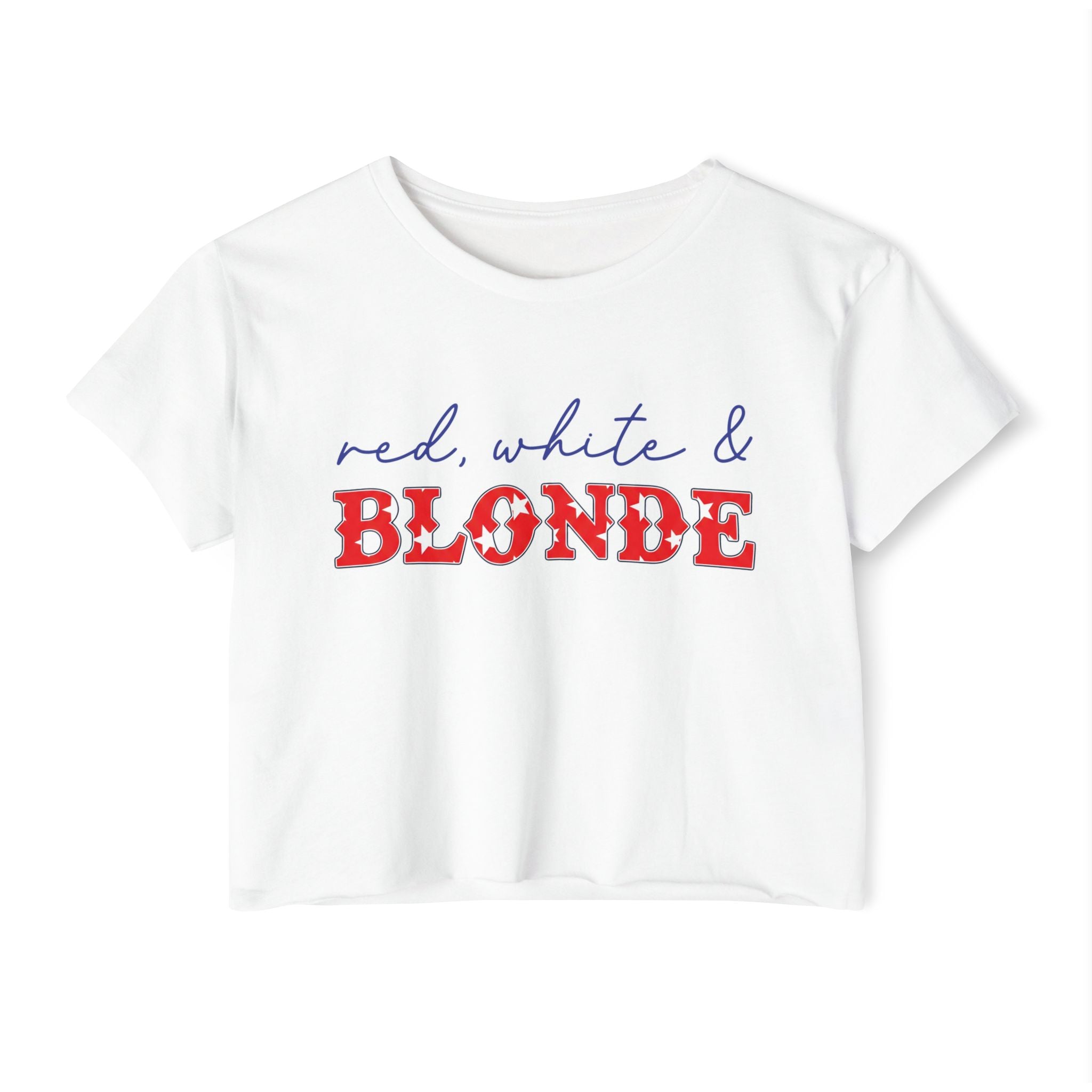 Red, White & Blonde Crop Top — Women's 4th of July Festival Tee