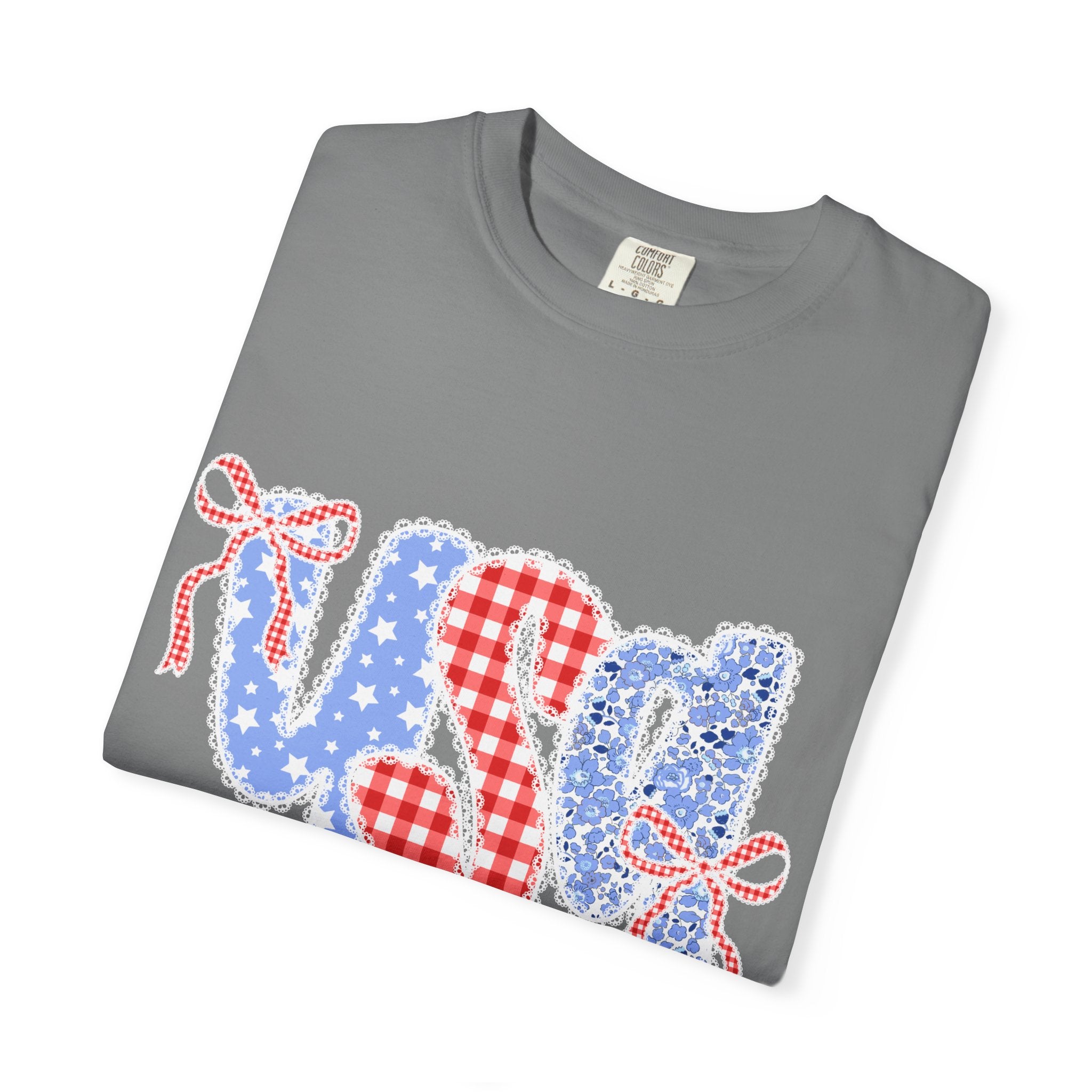 USA Floral Gingham T-Shirt — Patriotic Red, White & Blue Tee