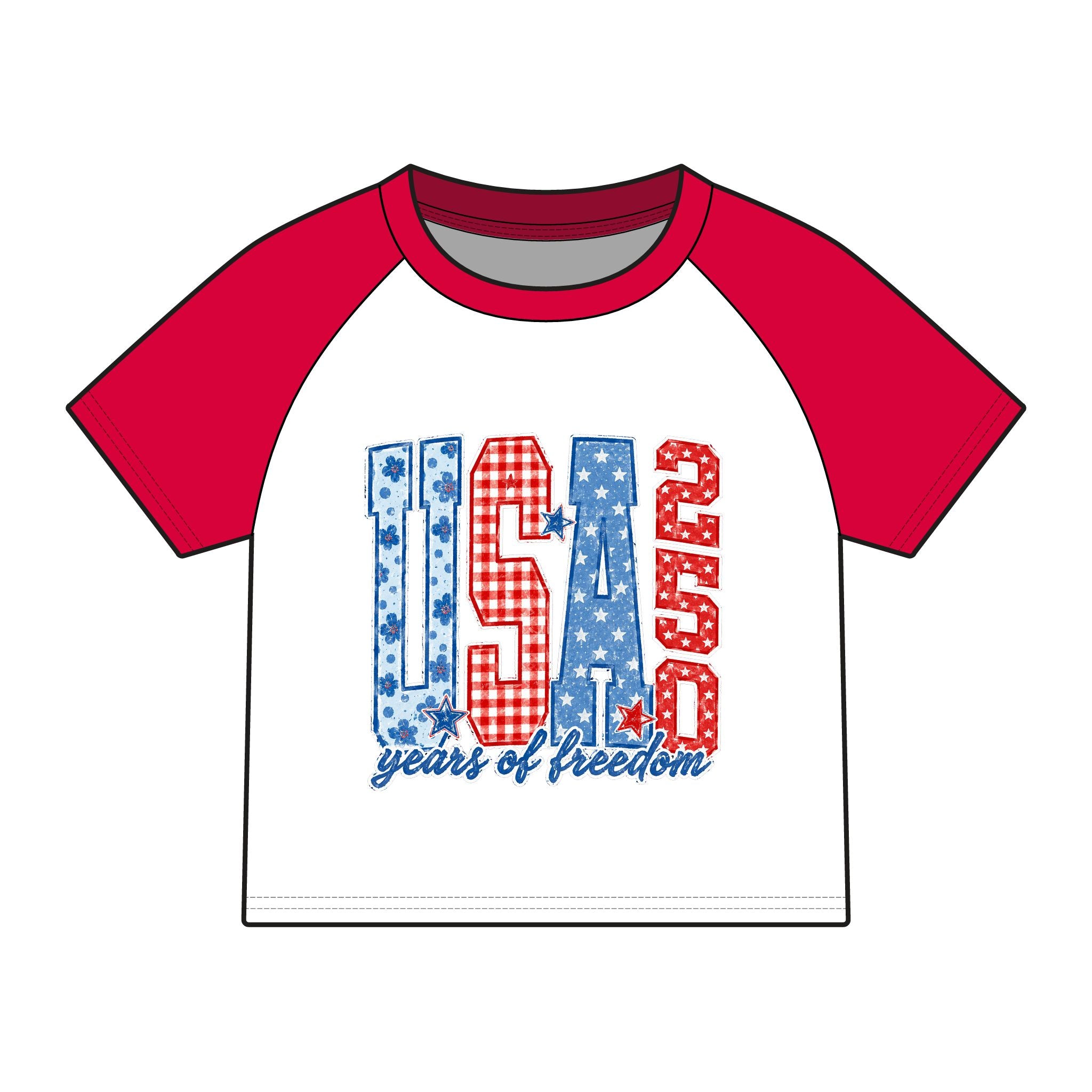 USA 2450 "Years of Freedom" Raglan Tee — Patriotic 4th of July Women's Tee