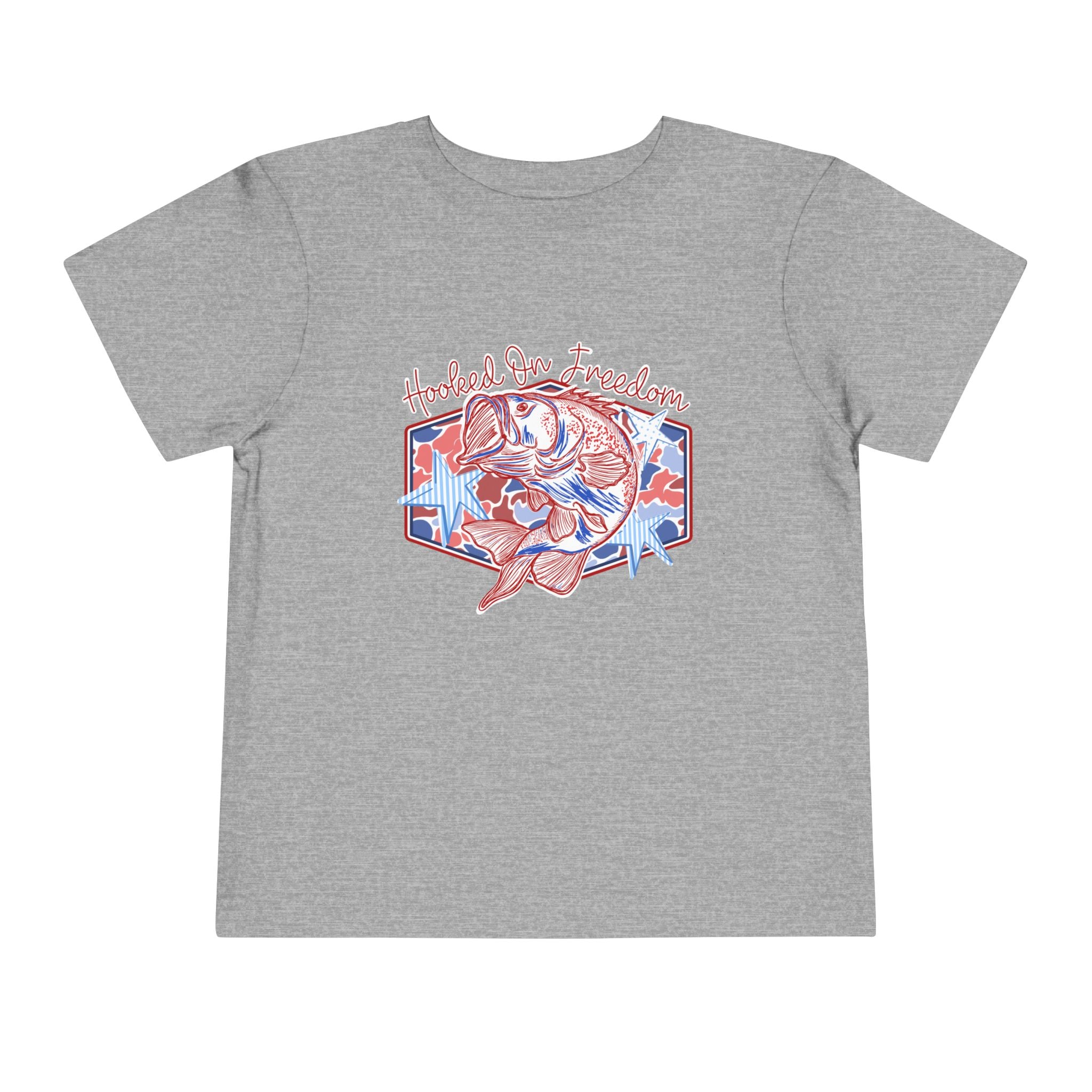 Toddler Tee — "Hooked on Freedom" Patriotic Bass Fishing Kid Shirt