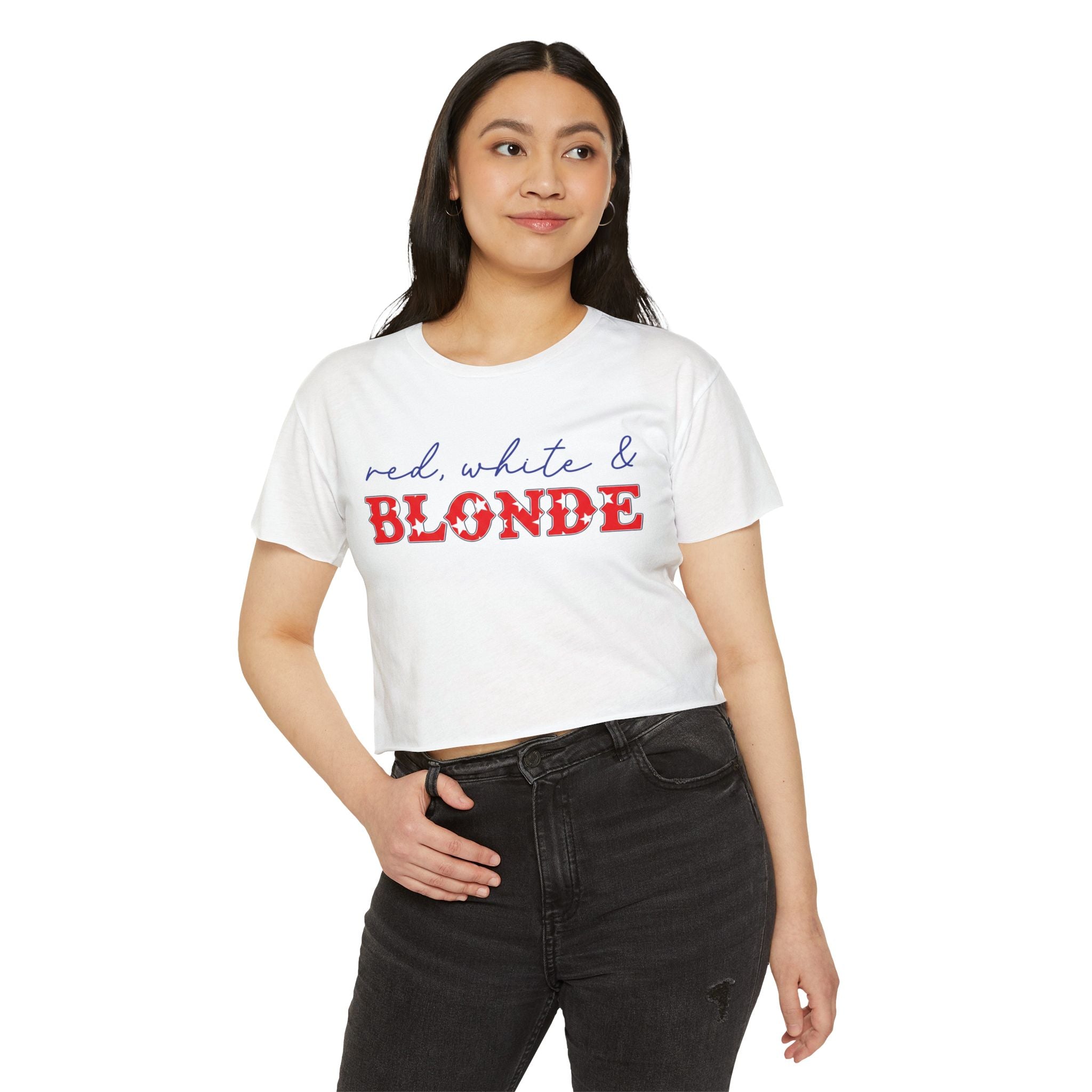 Red, White & Blonde Crop Top — Women's 4th of July Festival Tee