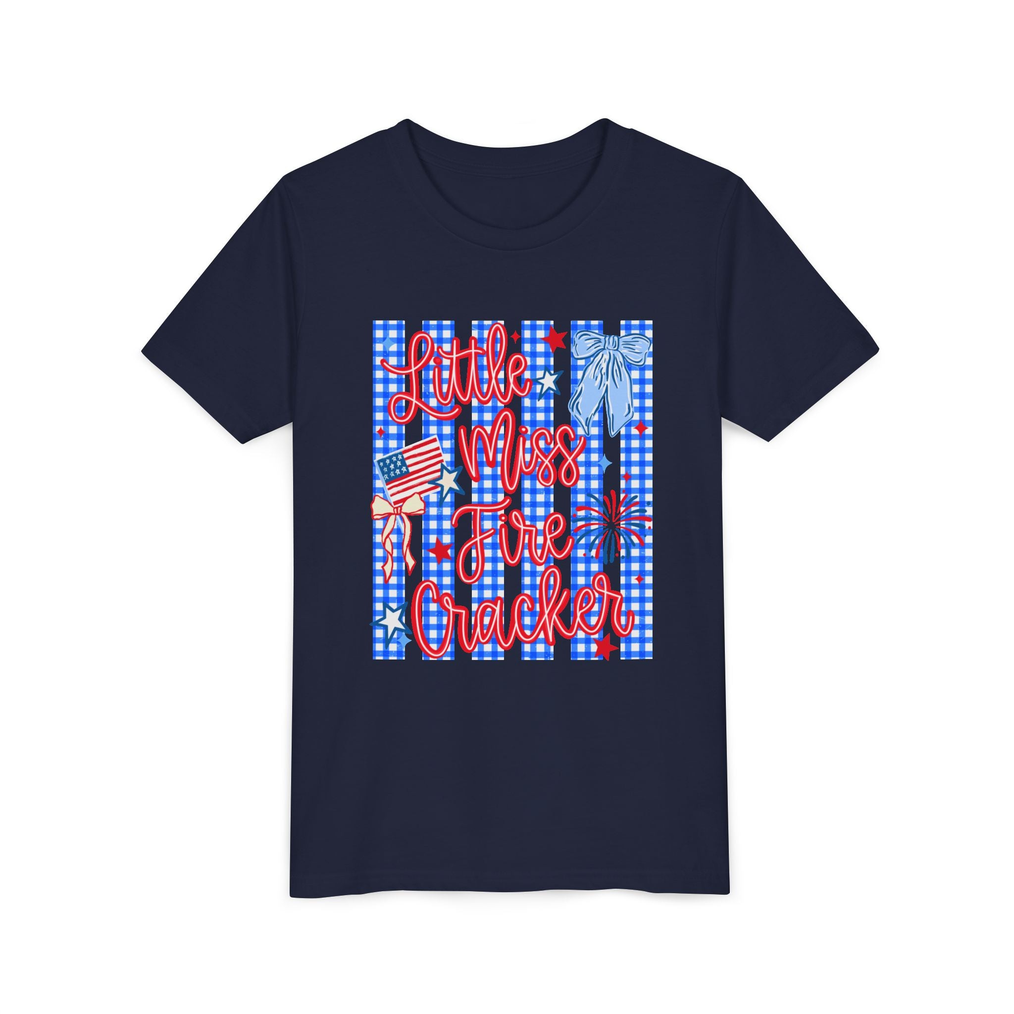 Youth Tee — "Little Miss Firecracker" Patriotic 4th of July Kids Shirt