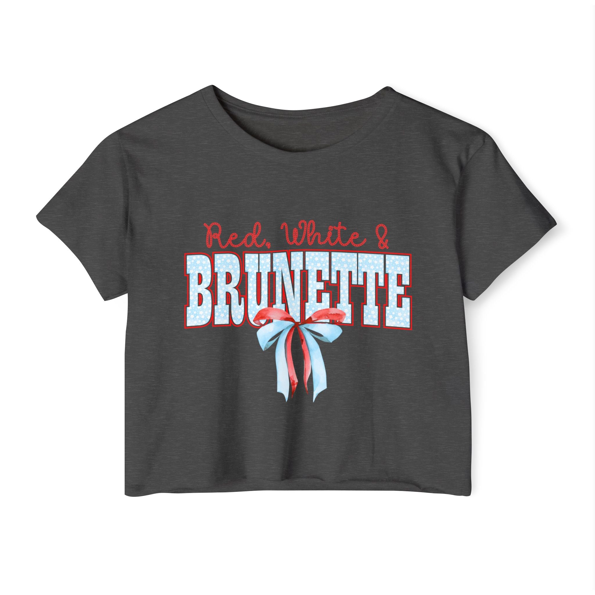 Red, White & Brunette Festival Crop Top — Patriotic 4th of July Graphic Tee