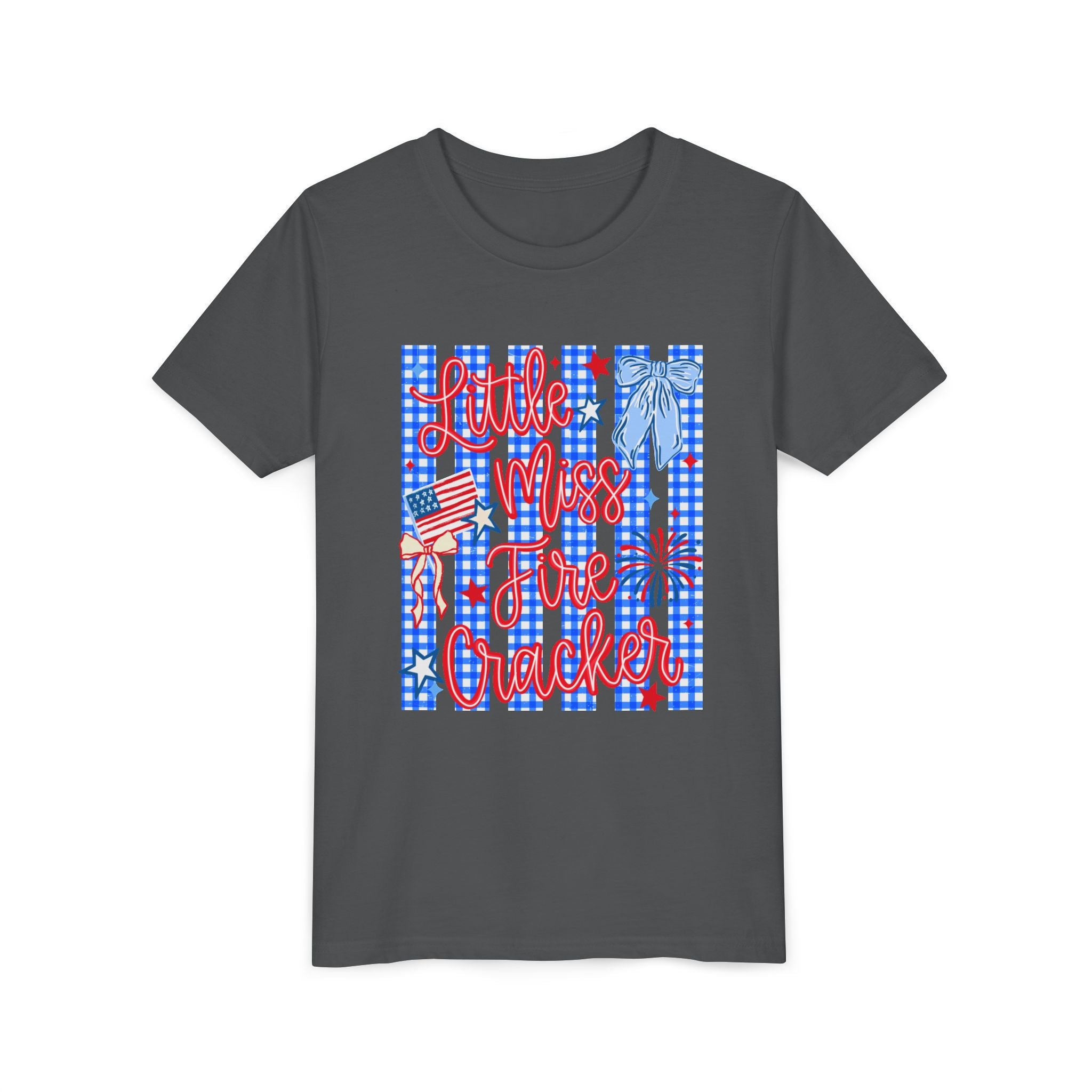 Youth Tee — "Little Miss Firecracker" Patriotic 4th of July Kids Shirt