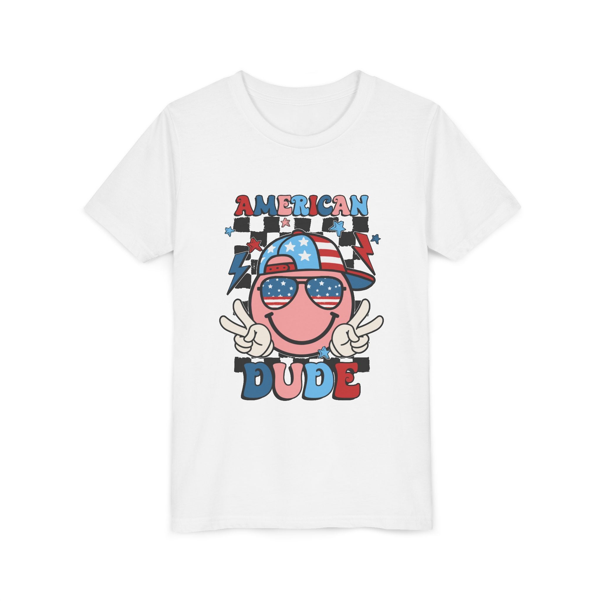 Youth Tee — "American Dude" Patriotic Kids T-Shirt (4th of July)
