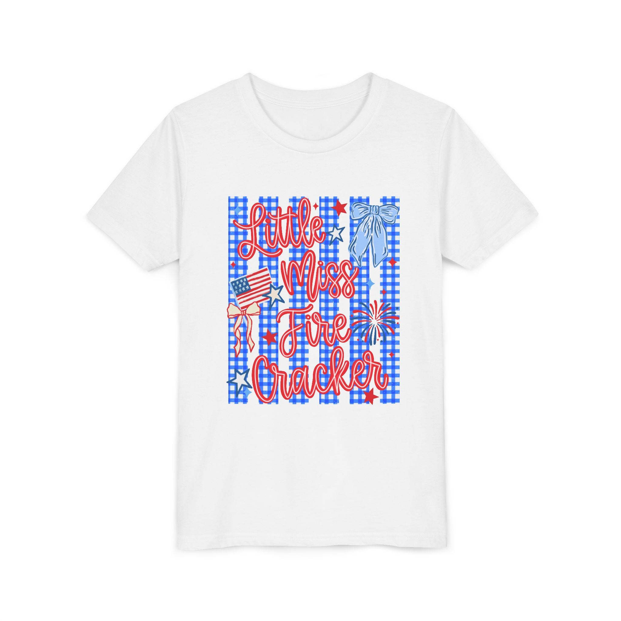 Youth Tee — "Little Miss Firecracker" Patriotic 4th of July Kids Shirt