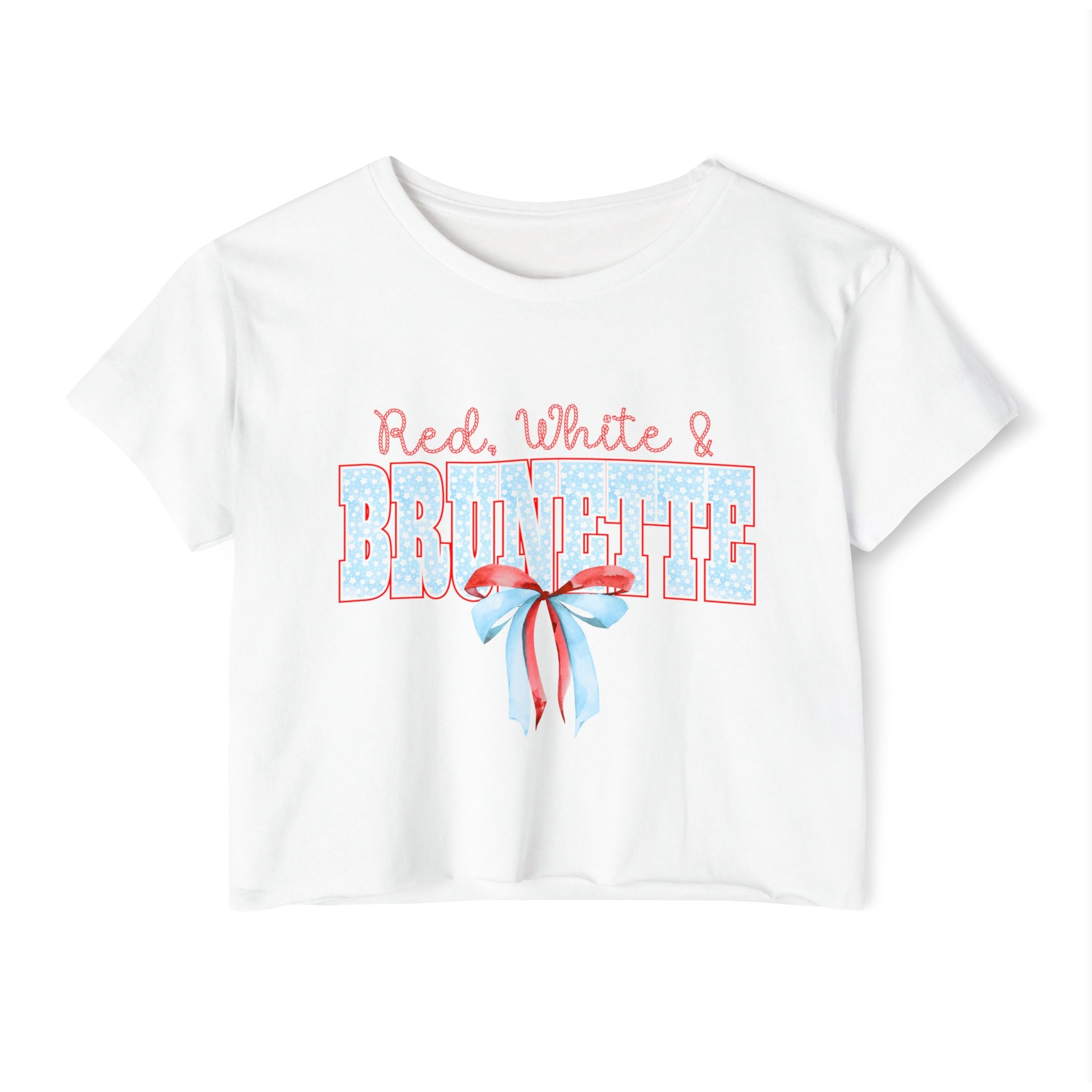 Red, White & Brunette Festival Crop Top — Patriotic 4th of July Graphic Tee